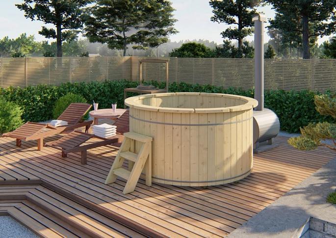 Hottub met externe RVS kachel ø200 cm onbehandeld vuren