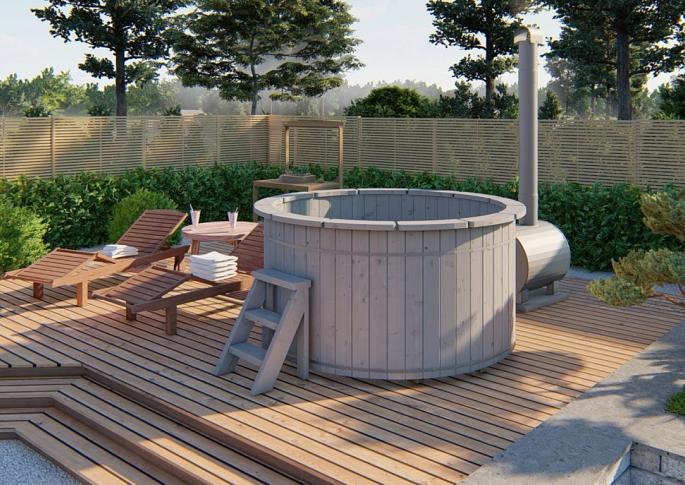 Hottub met externe RVS kachel ø200 cm onbehandeld vuren